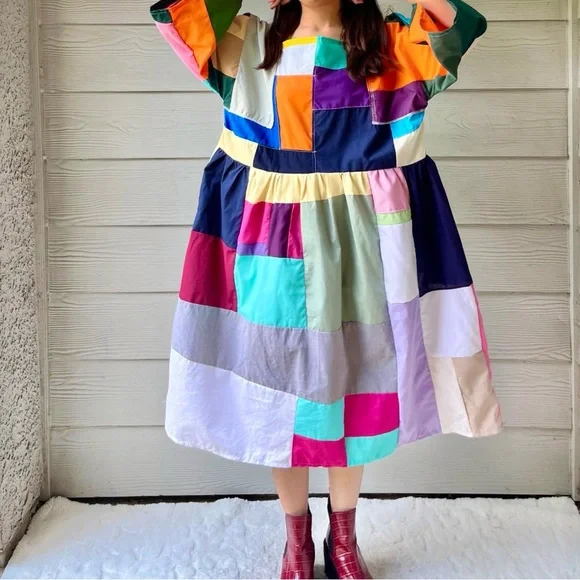 Handmade Quilted Patchwork Colorblock Dress SKU 06127 - Picture 5 of 10